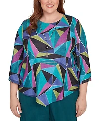 Alfred Dunner Plus Lake Champlain Abstract Stained Glass Top with Necklace