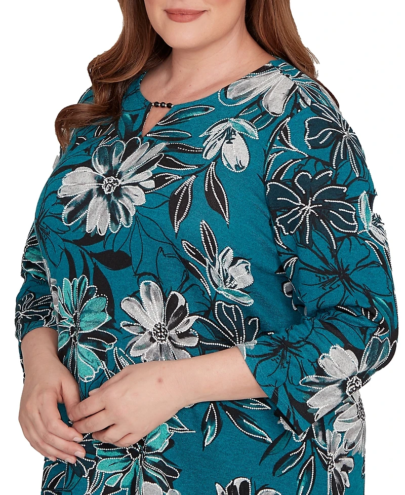 Alfred Dunner Plus Lake Champlain Floral Printed Beaded Neck Top