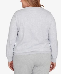 Alfred Dunner Plus Casual Vibe Embroidered Patchwork Long Sleeve Top