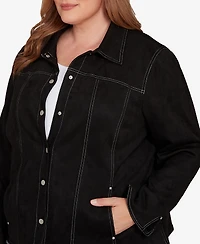Alfred Dunner Plus Jet Setter Print Lining Faux Suede Jacket