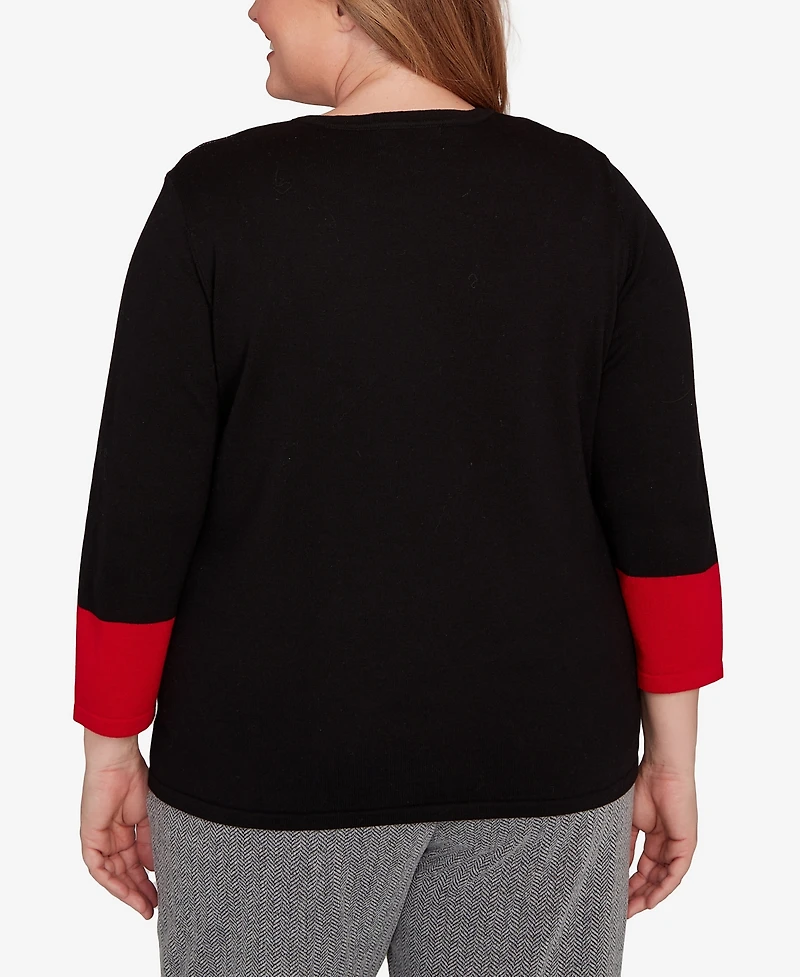 Alfred Dunner Plus Jet Setter Zebra Colorblock Long sleeve Sweater