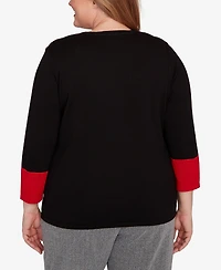 Alfred Dunner Plus Jet Setter Zebra Colorblock Long sleeve Sweater