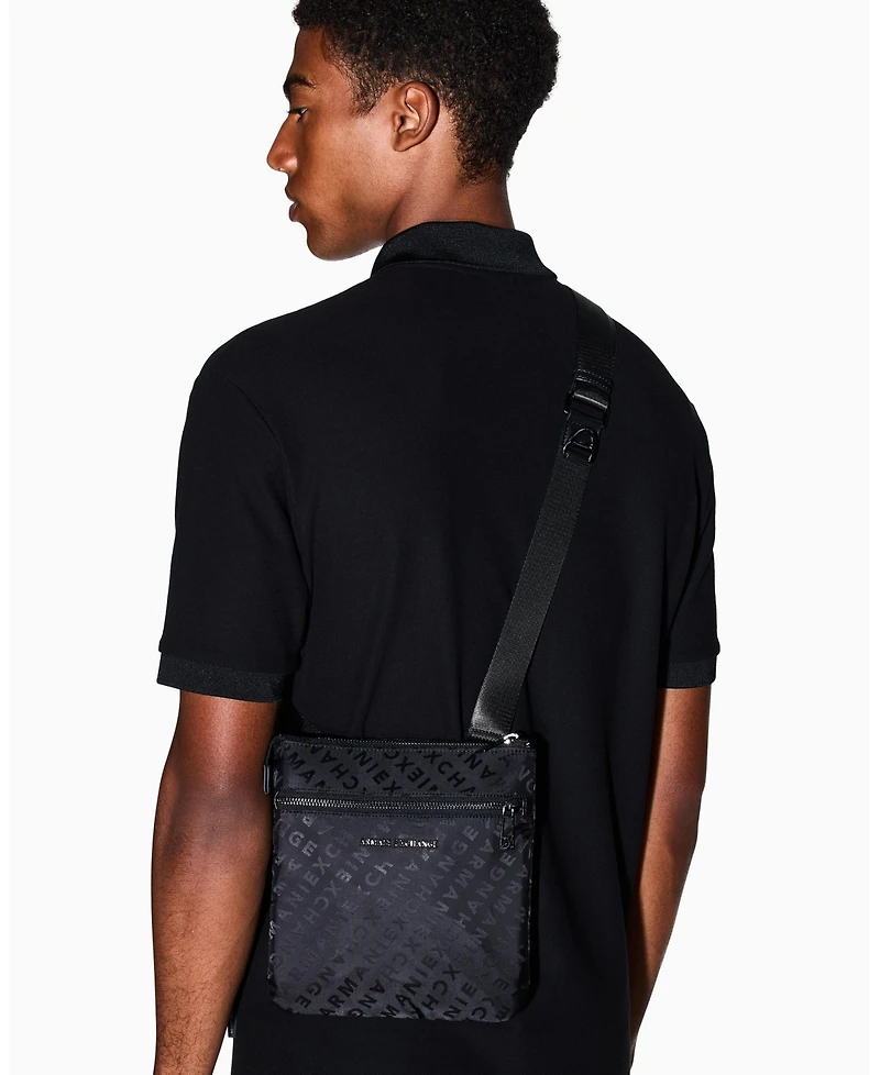 A|X Armani Exchange Men's Satin Jacquard Allover Logo Crossbody Bag
