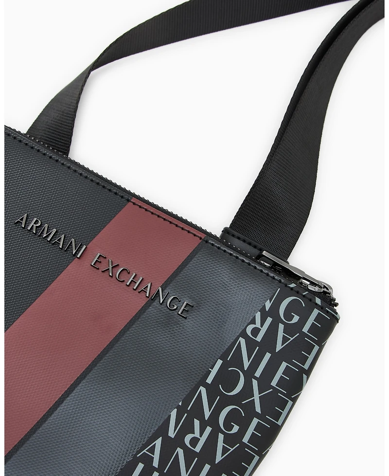 A|X Armani Exchange Men's Striped Flat Logo Graphic Details Crossbody Bag
