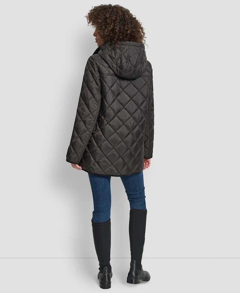 Dkny Women's Corduroy Collar Hooded Quilted Coat