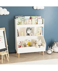 Jujabu 27.5 in. Wide White Kids Multifunctional Bookshelf and Toy Storage with Legs Toy Storage Organizer