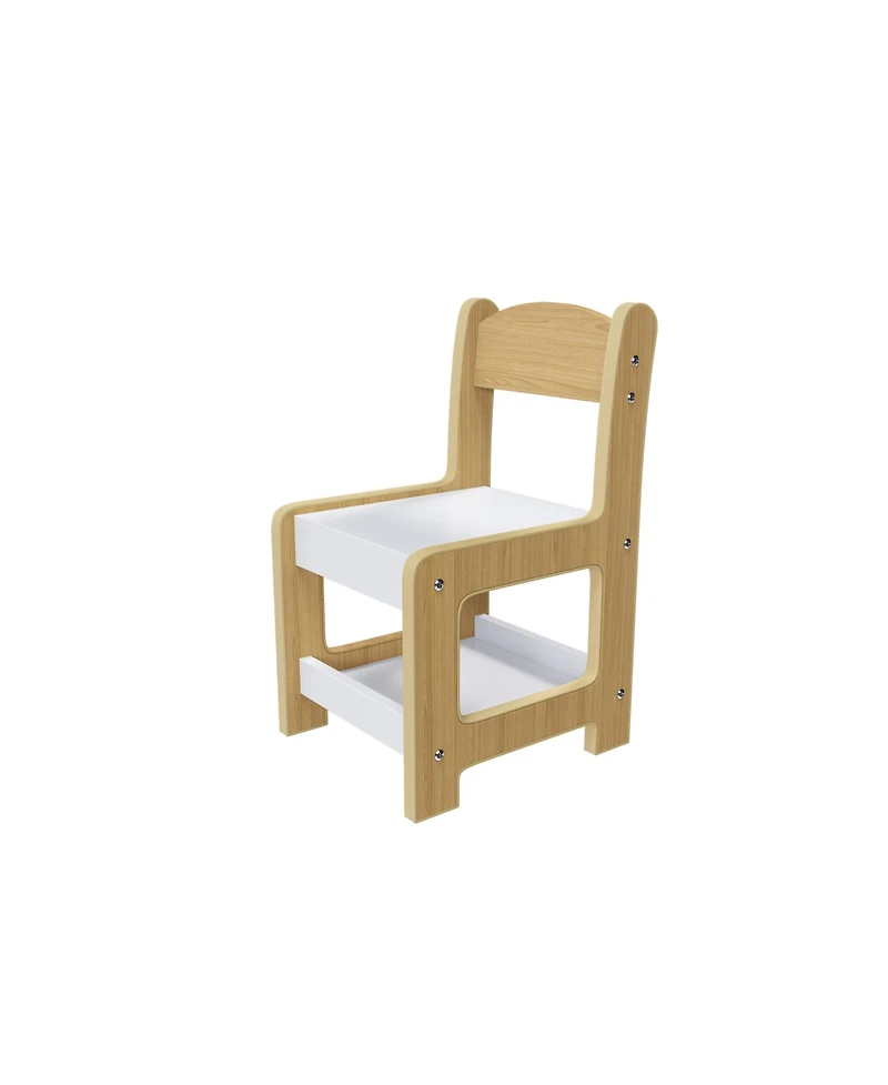 Jujabu Natural Wood 3-in-1 Kids Study Table and Chairs Set with Detachable Blackboard Top for Drawing