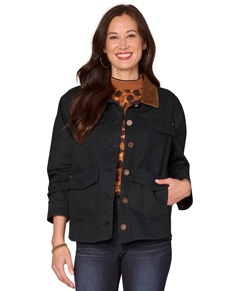 Democracy Petite Button Front Ruched Jacket