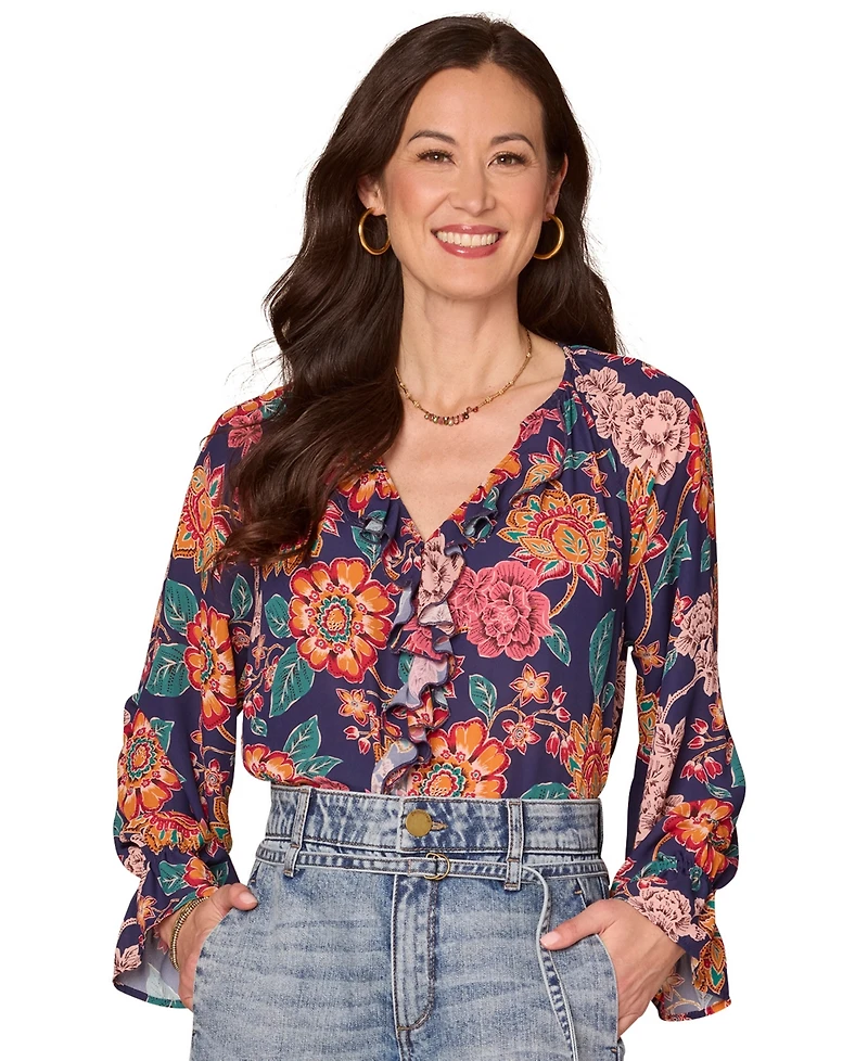 Democracy Petite Long Flounce Sleeve Top