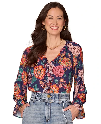 Democracy Petite Long Flounce Sleeve Top