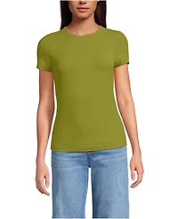 Lands' End Women's Short Sleeve Tugless Double Layer Crew Neck Knit Top