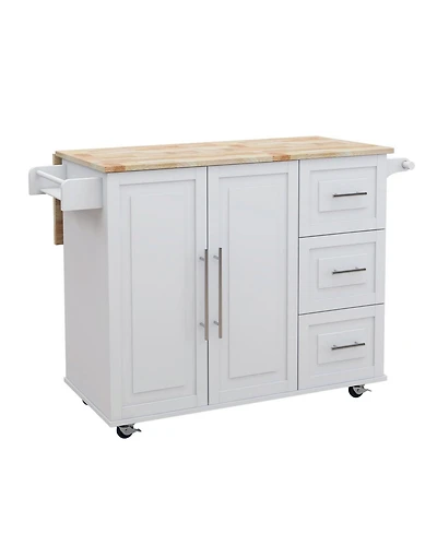 Casainc Kitchen Island with Spice Rack, Towel Bar and Extensible Solid Wood Tabletop