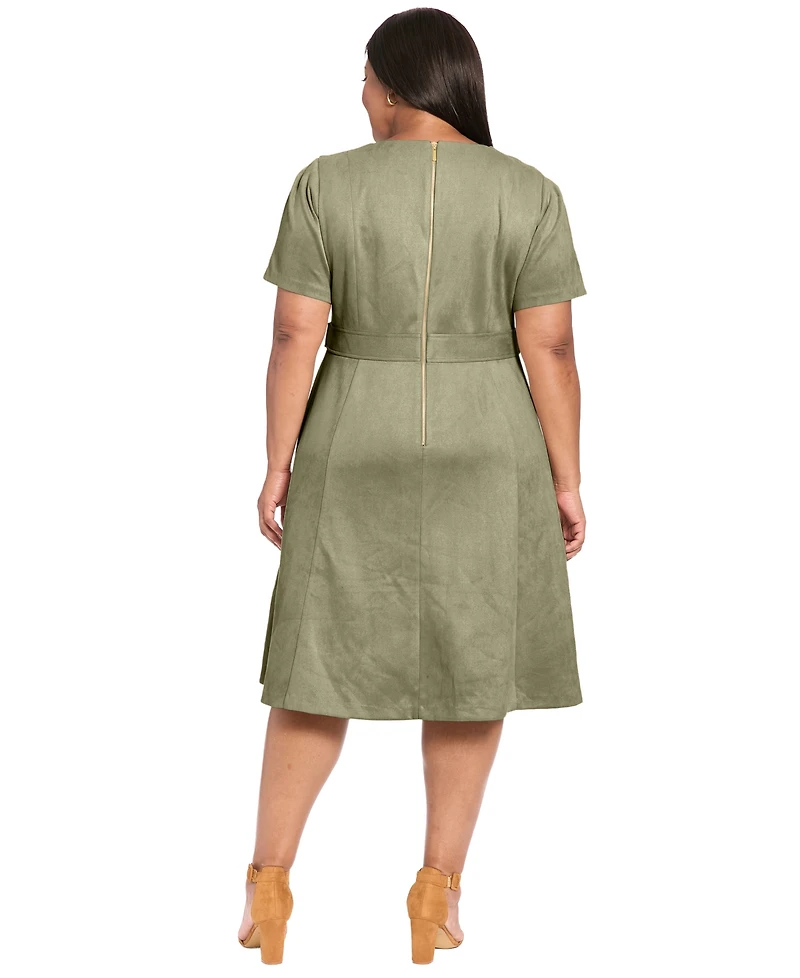 London Times Plus Faux Suede Side Tab Midi Dress