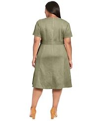 London Times Plus Faux Suede Side Tab Midi Dress