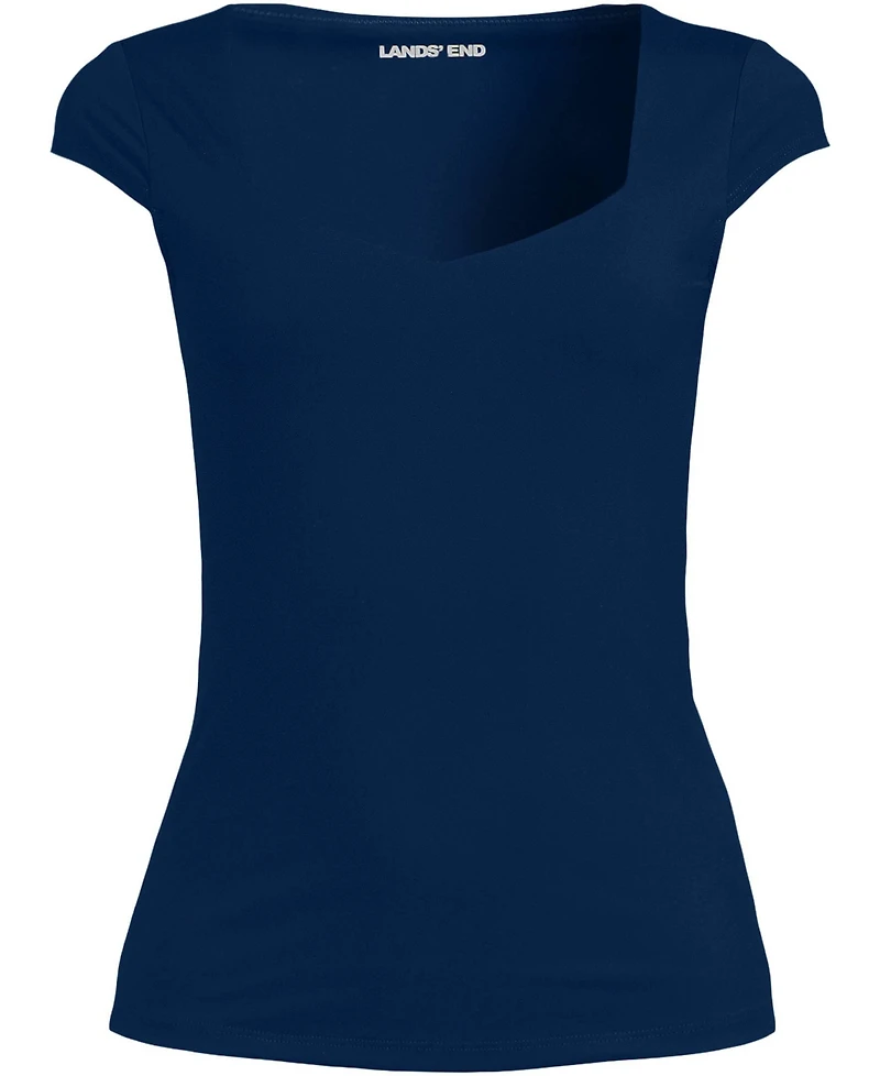 Lands' End Women's Cap Sleeve Tugless Double Layer Sweetheart Knit Top