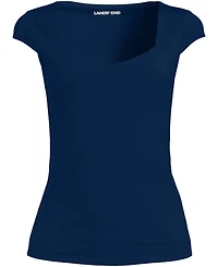 Lands' End Women's Cap Sleeve Tugless Double Layer Sweetheart Knit Top