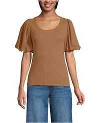Lands' End Women's Drapey Rib Puff Sleeve Scoop Neck Top