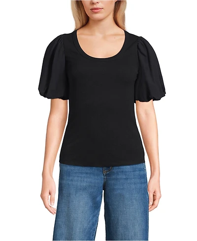 Lands' End Women's Drapey Rib Puff Sleeve Scoop Neck Top
