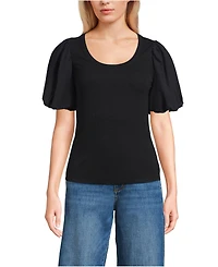 Lands' End Women's Drapey Rib Puff Sleeve Scoop Neck Top