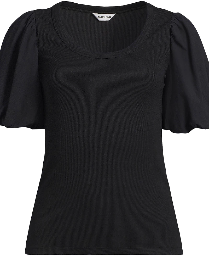 Lands' End Women's Drapey Rib Puff Sleeve Scoop Neck Top