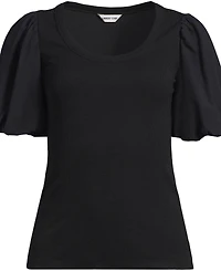 Lands' End Women's Drapey Rib Puff Sleeve Scoop Neck Top