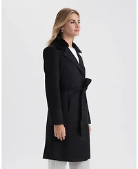 Ellen Tracy Women's Faux Suede Trench with Detachable Fur Collar