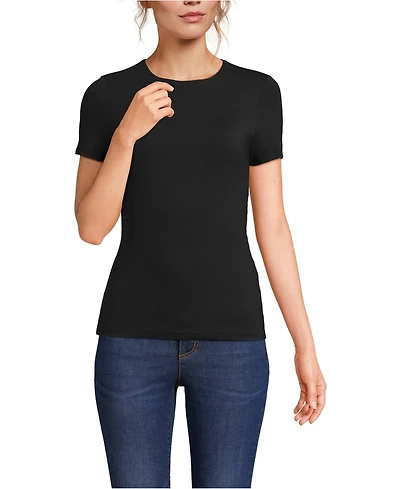 Lands' End Women's Short Sleeve Tugless Double Layer Crew Neck Knit Top