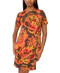 Msk Petite Short Sleeves Printed Sweater Shift Dress