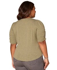 Democracy Plus Puff-Sleeve V-Neck Top