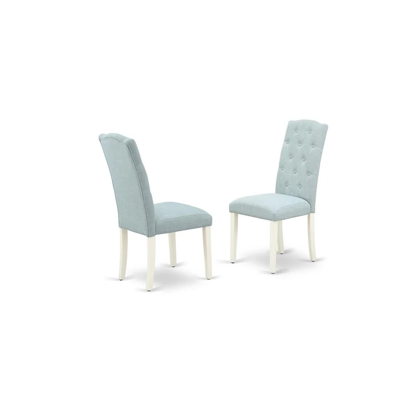 East West Furniture V076CE215-6 6-Piece Dining Room Set- 4 Kitchen Parson Chairs with Baby Blue Linen Fabric Seat and Button Tufted Chair Back