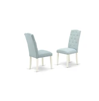 East West Furniture V076CE215-6 6-Piece Dining Room Set- 4 Kitchen Parson Chairs with Baby Blue Linen Fabric Seat and Button Tufted Chair Back