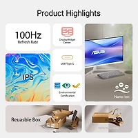 Asus VU34WCIP 34" 21:9 Uwqhd 100Hz Curved Usb-c Va Led Hdr Monitor, White