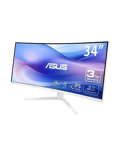 Asus VU34WCIP 34" 21:9 Uwqhd 100Hz Curved Usb-c Va Led Hdr Monitor, White