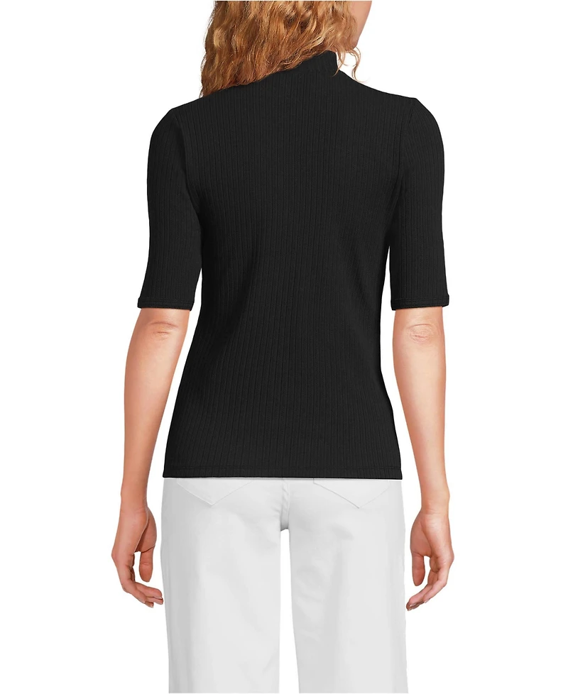 Lands' End Women's Elbow Sleeve Pointelle Rib Mock Neck