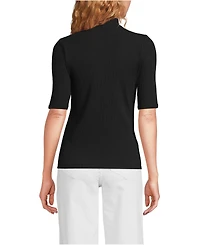 Lands' End Women's Elbow Sleeve Pointelle Rib Mock Neck