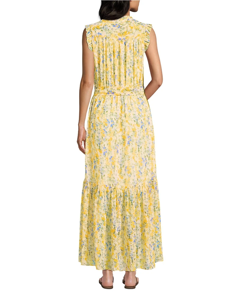 Lands' End Women's Chiffon Maxi Dress with Ruffle Detail