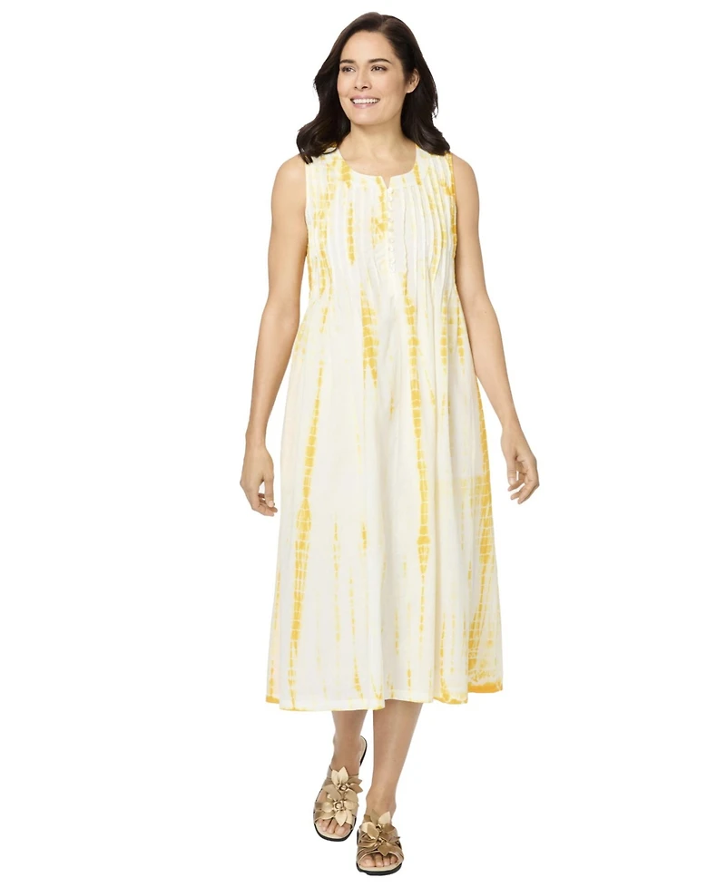 Woman Within Plus Size Sleeveless Pintuck Tie-Dye Dress