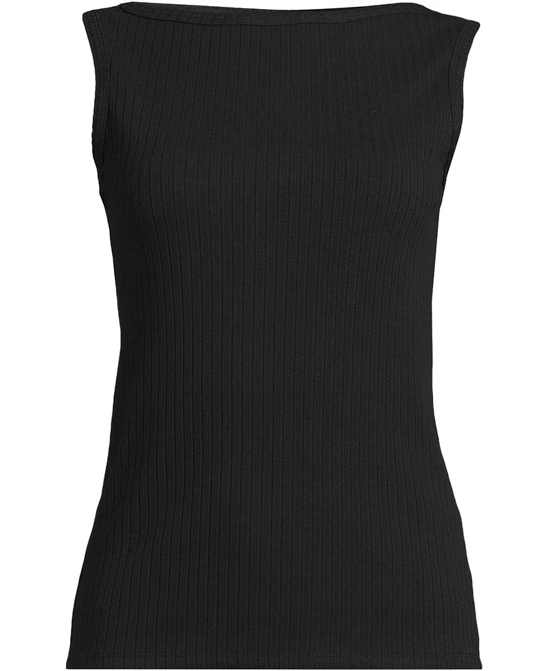 Lands' End Women's Plus Sleeveless Pointelle Rib Boat Neck Tank