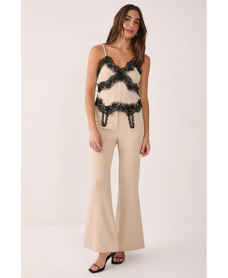 Nasty Gal Women's Pinstripe Lace Trim Tailored Strappy Top