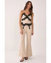 Nasty Gal Women's Pinstripe Lace Trim Tailored Strappy Top