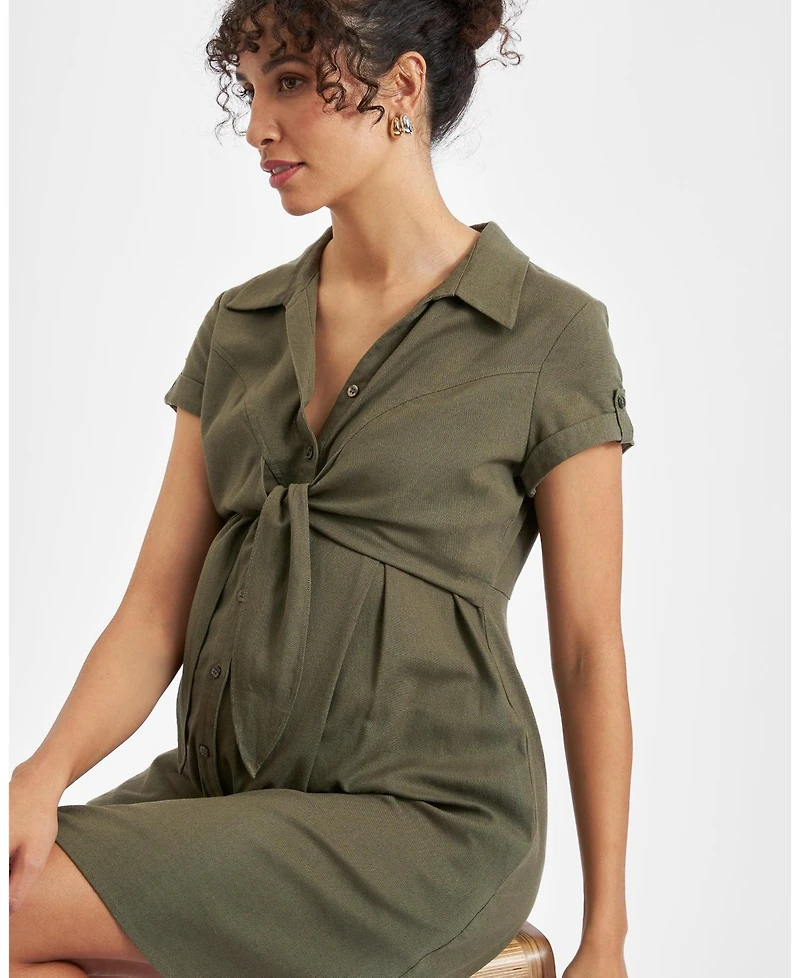 Ripe Maternity Maternity Colette Olive Tie Up Linen Dress Stylish and Comfortable Summer Wear