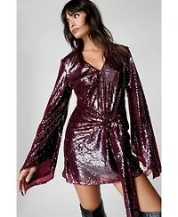Nasty Gal Women's Flared Sleeve Tie Front Mini Dress