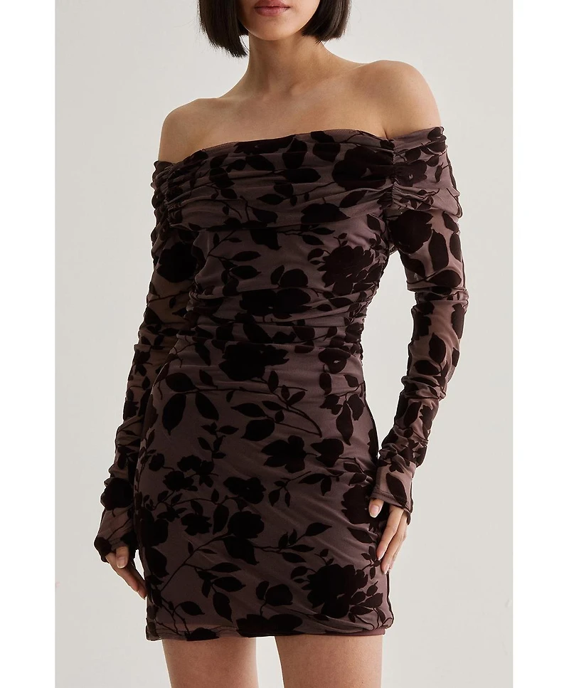 Nasty Gal Women's Floral Devore Ruched Mini Dress