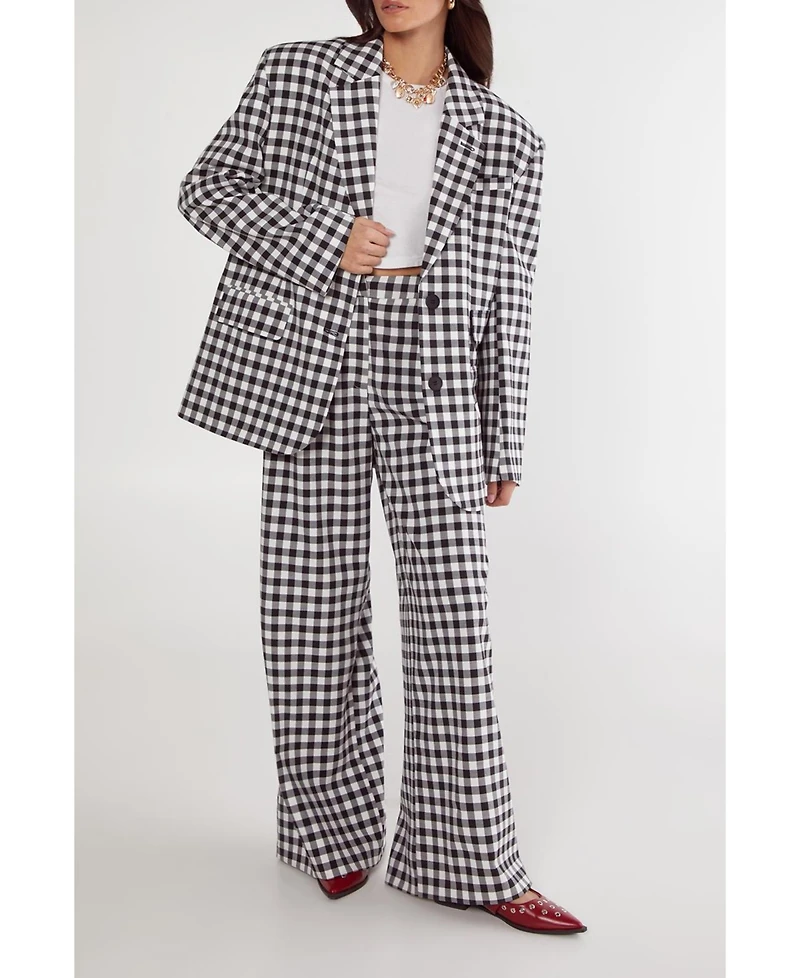 Nasty Gal Women's Gingham Tailored Wide Leg Pants