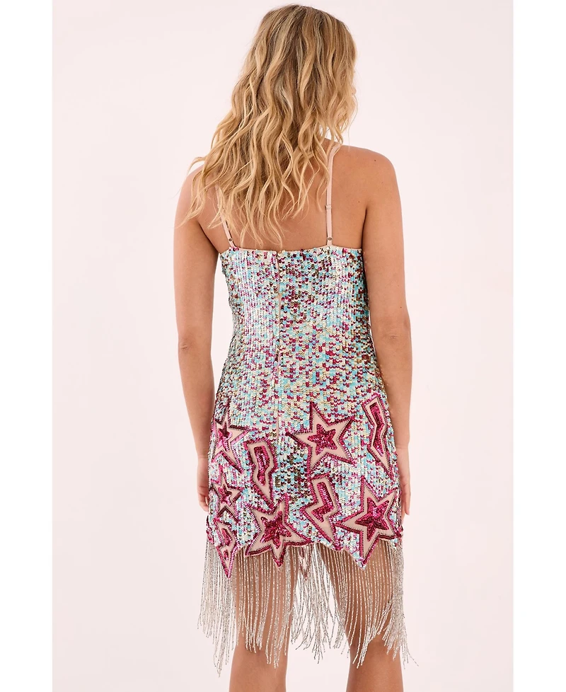 Nasty Gal Women's Star Embellished Tassel Hem Mini Dress