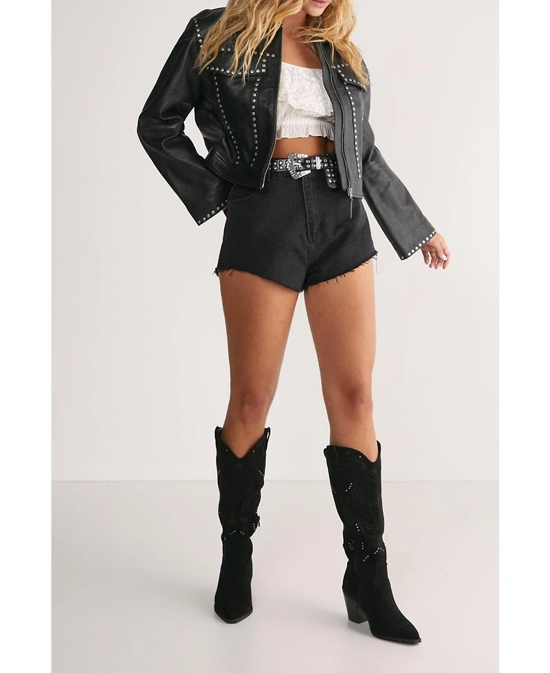 Nasty Gal Women's Leather Studded Cropped Jacket