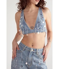 Nasty Gal Women's Bead Embellished Denim Bralet