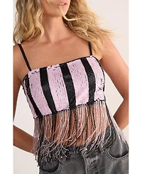 Nasty Gal Women's Stripe Sequin Tassel Crop Top