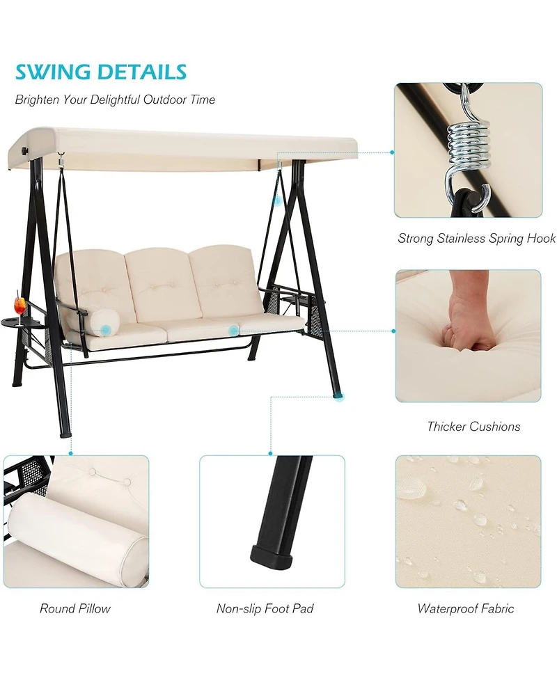 Aecojoy 3-Seat Porch Swings with Adjustable Canopy