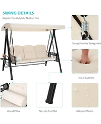 Aecojoy 3-Seat Porch Swings with Adjustable Canopy